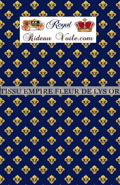 Tissu Empire bleu au mètre motif Fleur de Lys Or rideau couette coussin