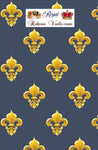 Tissu ameublement bleu gris motif rétro Fleur de lys Or rideau couette tapisserie