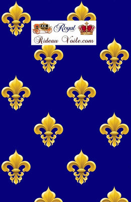 Tissu style Empire bleu au mètre motif Fleur de Lys Or décoration tapisserie