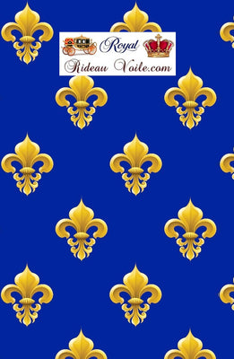 Décoration tissu bleu ameublement style Empire Fleur de lys Or rideau tapisserie