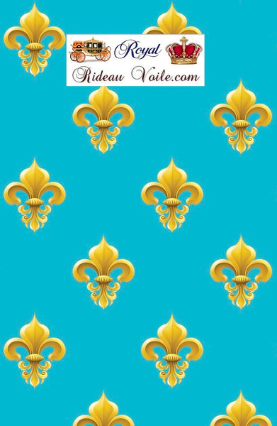 Tissu ameublement tissu bleu turquoise Empire Fleur de lys Or tapisserie