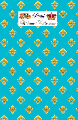 Tissu ameublement tissu style Empire Fleur de lys Or tapisserie bleu turquoise