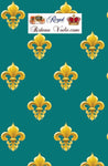 Tissu au mètre rideau couette coussin tissu Empire Fleur de lys Or bleu vert