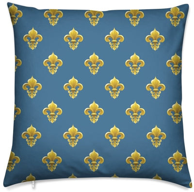 Rideau couette coussin motif Fleur de lys Or Tissu au mètre bleu tapisserie