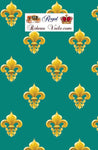 Beau tissu ameublement bleu vert motif Fleur de lys Or rideau couette tapisserie