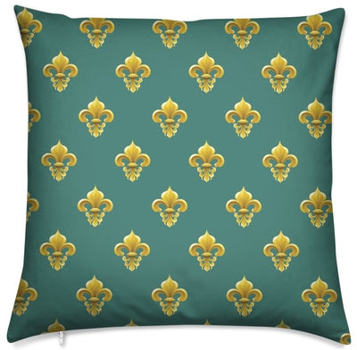 Beau tissu ameublement bleu vert motif Fleur de lys Or rideau couette tapisserie