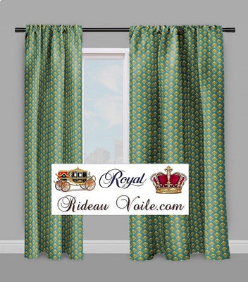 Beau tissu ameublement bleu vert motif Fleur de lys Or rideau couette tapisserie