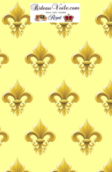 Motif style Empire Fleur de lys  tissu jaune ameublement Directoire au mètre rideau rénovation