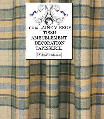Tissu à carreaux tartan d'ameublement pour la décoration d'intérieur et la tapisserie 100% Laine haute qualité - Tissu disponible au mètre et service de confection sur mesure - Motif répétition: 24,5 cm