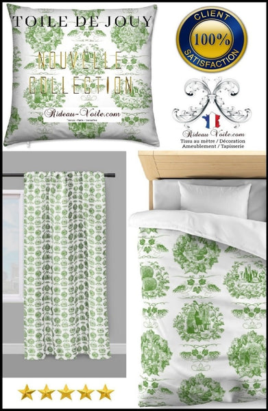 Toile de Jouy vert classique motif imprimé tissu au mètre rideau coussin couette ameublement. Tissu ameublement tapisserie Empire Restauration Toile de Jouy rideau imprimé au mètre. Ignifugé occultant. Textile Empire country french fabric Toile Jouy curtain. Arte fresca Stoffe Klassizismus Empire Tapestry klädsel Restaurering gardintyg.Tecido tapeçaria cortina. Gordijnen, Gordijnstof, Gordijnstoffen.