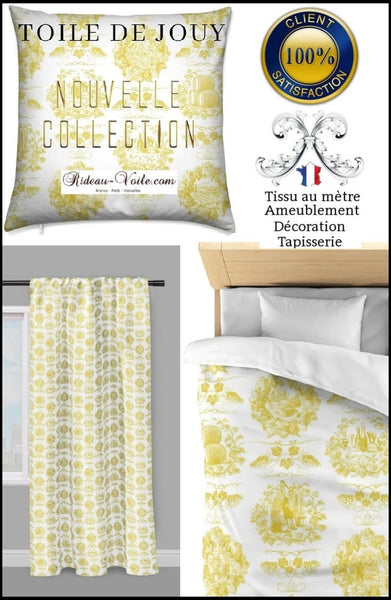 Toile de Jouy jaune tissu au mètre rideau coussin couette ameublement tapisserie. Tissu ameublement tapisserie style Empire Restauration Toile de Jouy rideau imprimé Jouy au mètre. Boutique Rideau ignifugé occultant.Textile Empire Restoration style country french fabric Toile de Jouy curtain. Arte fresca Stoffe im Stil des Klassizismus & Empire Tapestry klädsel tyg Restaurering. 