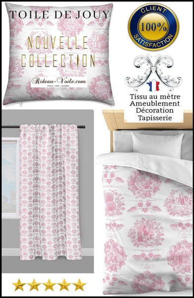 Toile de Jouy rose pastel tissu au mètre rideau coussin couette ameublement tapisserie. Tissu ameublement tapisserie style Empire Restauration Toile de Jouy rideau imprimé Jouy au mètre. Boutique Rideau ignifugé occultant.Textile Empire Restoration style country french fabric Toile de Jouy curtain. Arte fresca Stoffe im Stil des Klassizismus & Empire Tapestry klädsel tyg Restaurering.