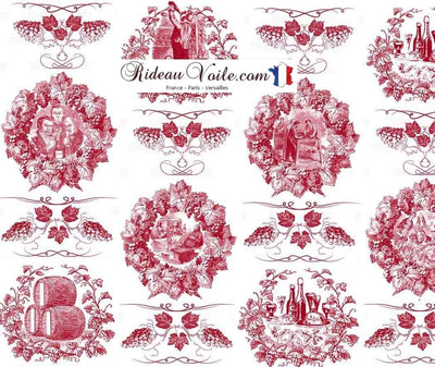 Toile de Jouy rouge tissu décoration tapisserie ameublement au mètre boutique rideau coussin housse couette ignifuge occultant luxe Paris France
