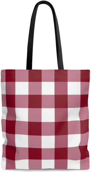 Sac à main épaule cabas cuir motif carreaux carrés vichy rouge