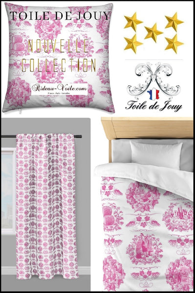 Toile de Jouy rose fushia tissu au mètre rideau coussin couette