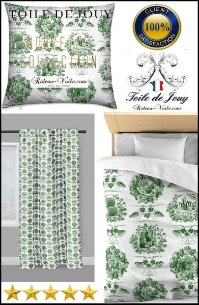 Toile de Jouy vert tissu au mètre rideau coussin couette