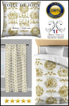 Toile de Jouy vert or tissu au mètre rideau coussin couette