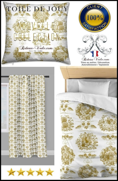 Toile de Jouy vert or tissu au mètre rideau coussin couette