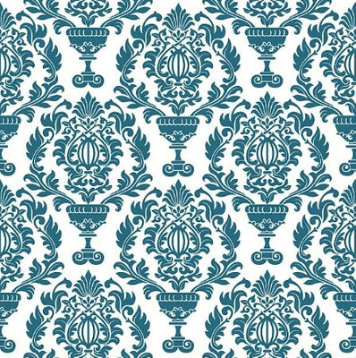 Tissu style Empire Damask Baroque bleu vert canard au mètre rideau coussin fleur fleuri