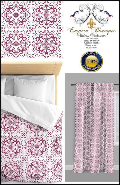 Tissu ameublement au mètre motif luxe Empire Baroque florale rose fushia