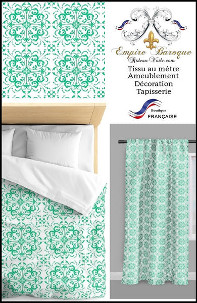 Tissu ameublement au mètre motif fleur style Empire Baroque ornement florale vert