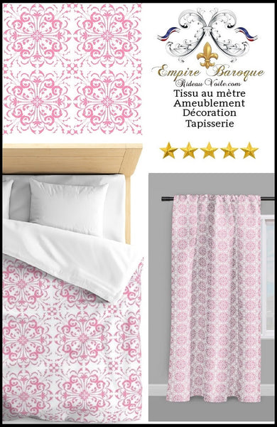 Tissu ameublement au mètre motif fleur style Empire Baroque ornement rose pastel