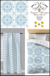 Tissu ameublement au mètre motif luxe Empire Baroque ornement florale bleu