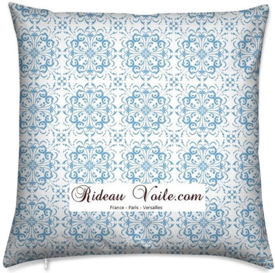 Tissu ameublement au mètre motif luxe Empire Baroque ornement florale bleu