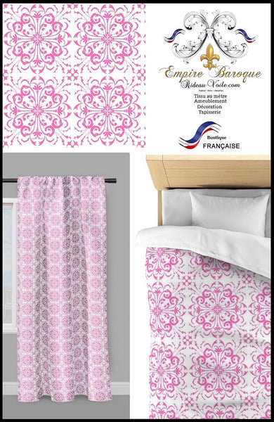 Tissu ameublement au mètre motif fleur style Empire Baroque ornement florale rose