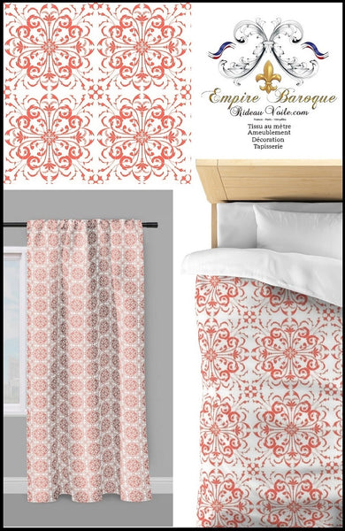 Tissu ameublement au mètre motif fleur style Empire Baroque ornement florale orange