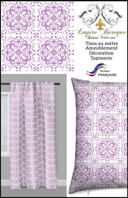 Tissu ameublement au mètre motif fleur style Empire Baroque ornement florale violet