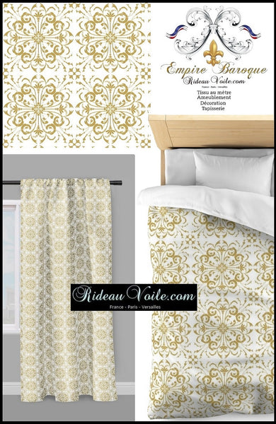 Tissu ameublement au mètre motif fleur style Empire Baroque ornement florale or