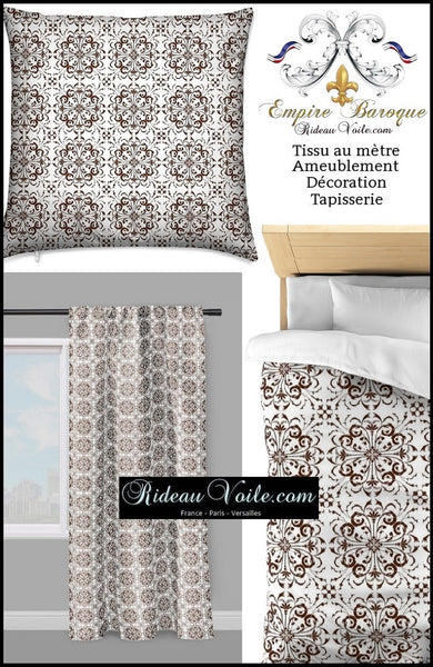 Tissu ameublement au mètre motif fleur style Empire Baroque ornement florale marron