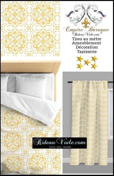 Tissu ameublement au mètre motif fleur style Empire Baroque ornement florale jaune