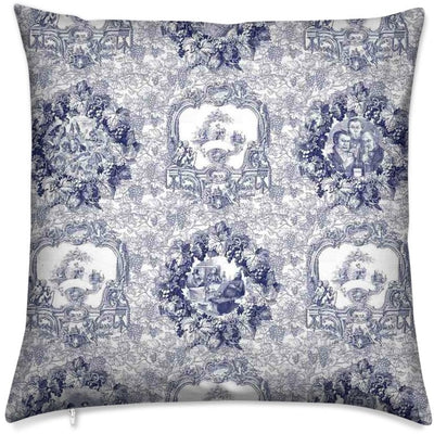 Tissu déco tapisserie Toile de Jouy au mètre bleu marine rideau couette sur mesure