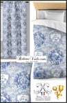 Shop tissu Toile de Jouy au mètre bleu rideau couette coussin haut gamme