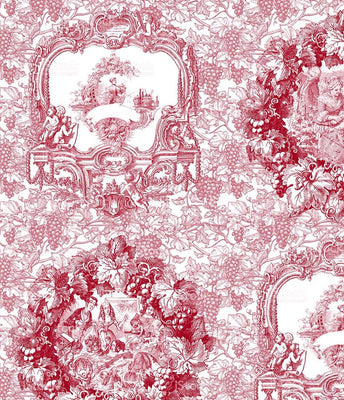 Tissu Parisien Toile de Jouy au mètre rouge rideau couette coussin sur mesure