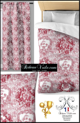 Tissu Parisien Toile de Jouy au mètre rouge rideau couette coussin sur mesure