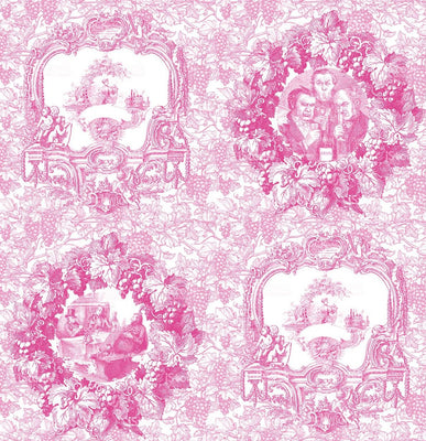  tissu motif Toile de jouy rose fushia mètre rideau couette coussin