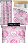 Ameublement déco tissu motif Toile de jouy rose fushia mètre rideau couette coussin