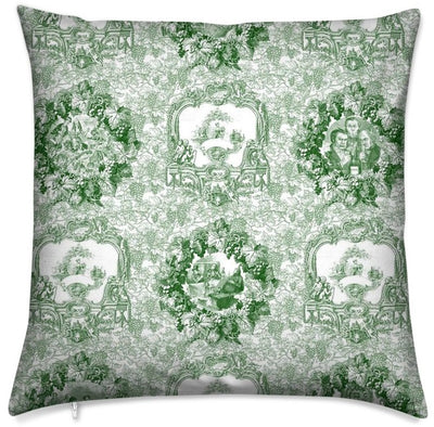 Tissu d'éditeur ameublement motif Toile de jouy vert mètre rideau couette coussin