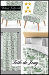 Beaux tissus au mètre tapisserie ameublement vert rideau couette Toile de Jouy