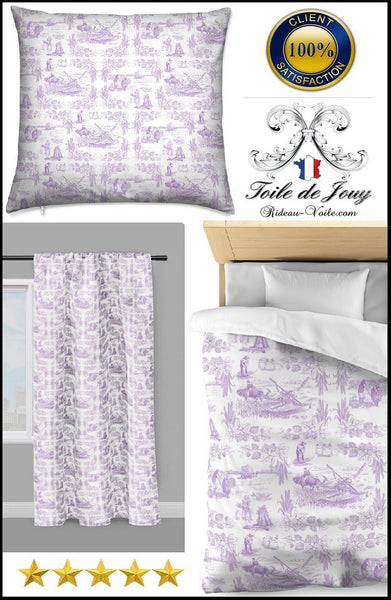 Tissus d'éditeur d'ameublement rideau couette Toile de Jouy violet au mètre tapisserie