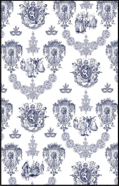 Tissu Toile de Jouy au mètre décoration bleu Empire ameublement rideau coussin couette