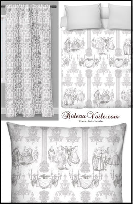 Tissus au mètre ameublement déco rideau couette coussin Toile de Jouy gris