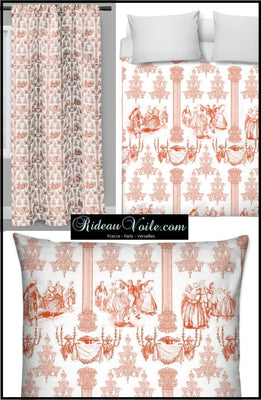 Tissu au mètre ameublement rideau couette coussin Toile de Jouy orange Boutique éditeur Toile de Jouy haut gamme Tissu ameublement au mètre rideau voilage tapisserie motif Empire. Möbelstoff vorhänge ignifugé occultant. Blumenmuster stoff. French fabric flower curtain drapes upholstery. Tela cortina. verhokangas. Tessuto per tende. Rido Stoff Riddoen.