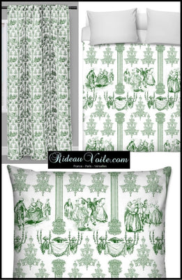 Tissu au mètre ameublement rideau couette coussin Toile de Jouy vert Boutique Empire Achat de rideaux motif toile de Jouy vert sur mesure décoration d’intérieure. Tissu ameublement haut gamme au mètre ignifugé, occultant, voilage, rideau, coussin, couette. French fabric flower curtain drapes upholstery. Tela cortina. verhokangas. Tessuto per tende. Rido Stoff Riddoen.