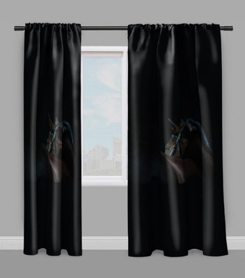 Tissu à motif dos de cheval noir de côté imprimé sur rideau couette coussin