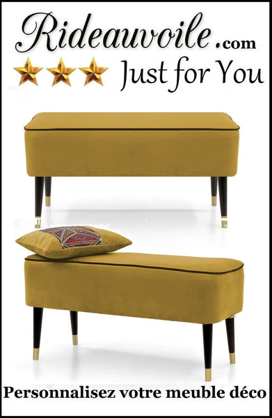 Boutique meuble jaune moutarde haut gamme fabricant production Architecte décorateur tapissier. Tissu ameublement intérieur velours au mètre et confection. Banc fait à la main | Couloir de pouf | Repose-pieds | canapé | Siège personnalisé sur demande | Pouf Couloir et Repose-pieds rembourré 