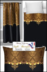 Rideauvoile boutique Paris VersaillesTissu ameublement au mètre motif imprimé Or doré noir tapisserie ornement Baroque style Rococo. Décoration rénovation confection sur mesure rideau, housse de couette et coussin. Rideau de douche personnalisée.